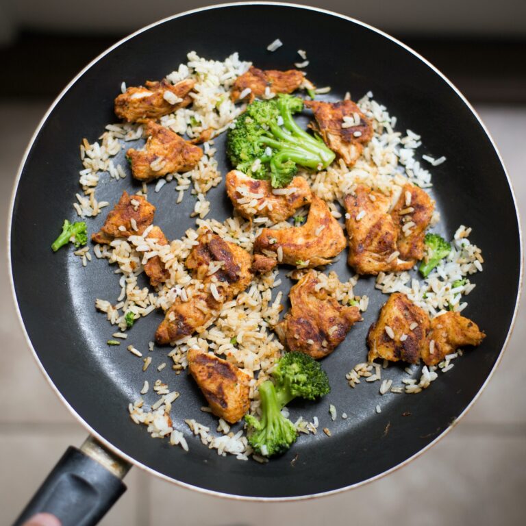 Chicken and fried rice Photo by Keegan Evans CC0 on Pexels