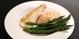Almond–crusted walleye pike and asparagus
